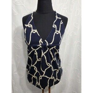 J. Crew Halter Neck Cotton Tank Top Women’s size M Blue Nautical Beach Classic
